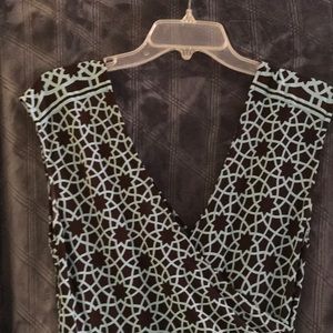 Turquoise and brown knee-length dress